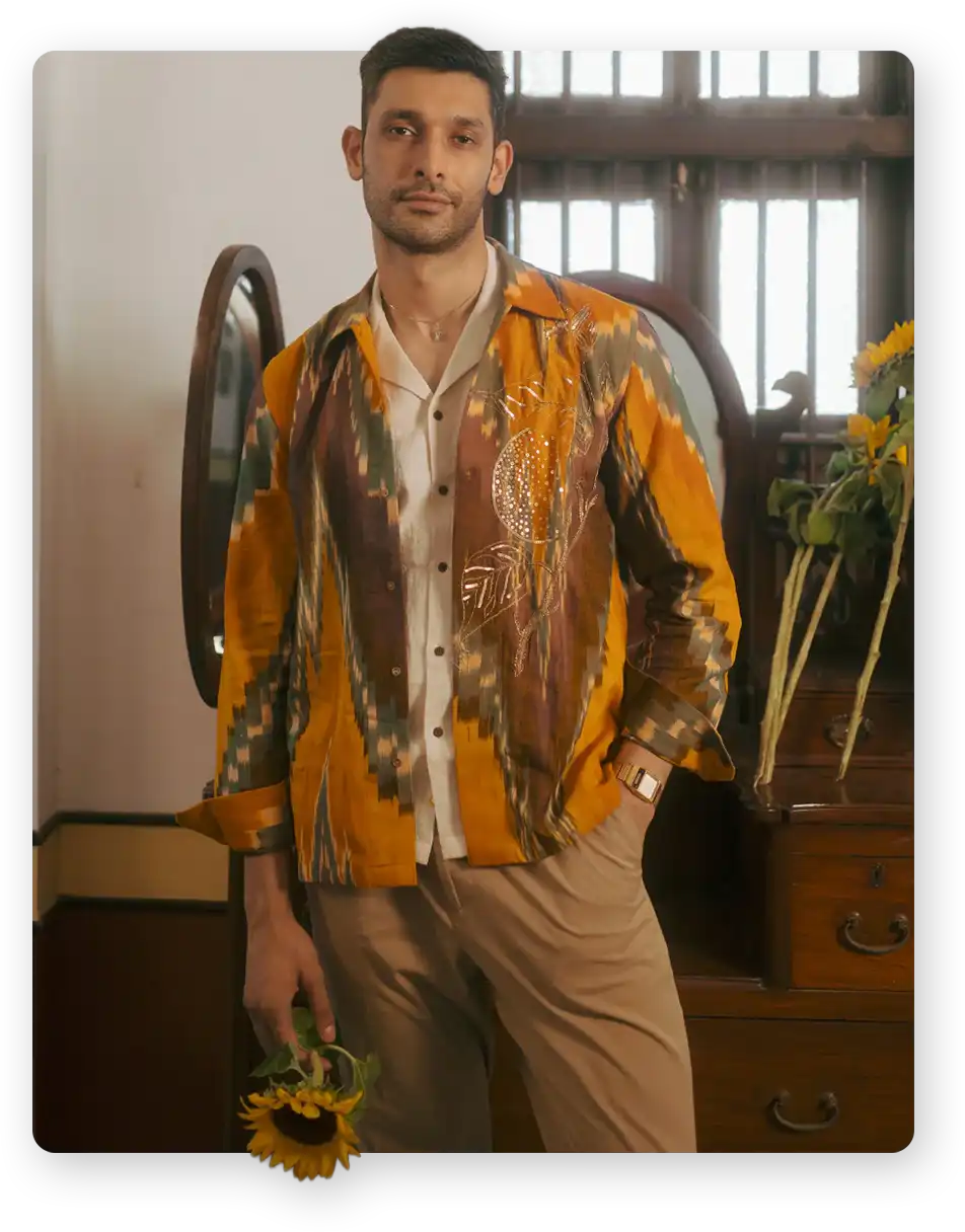 Model wearing Rouka Saree