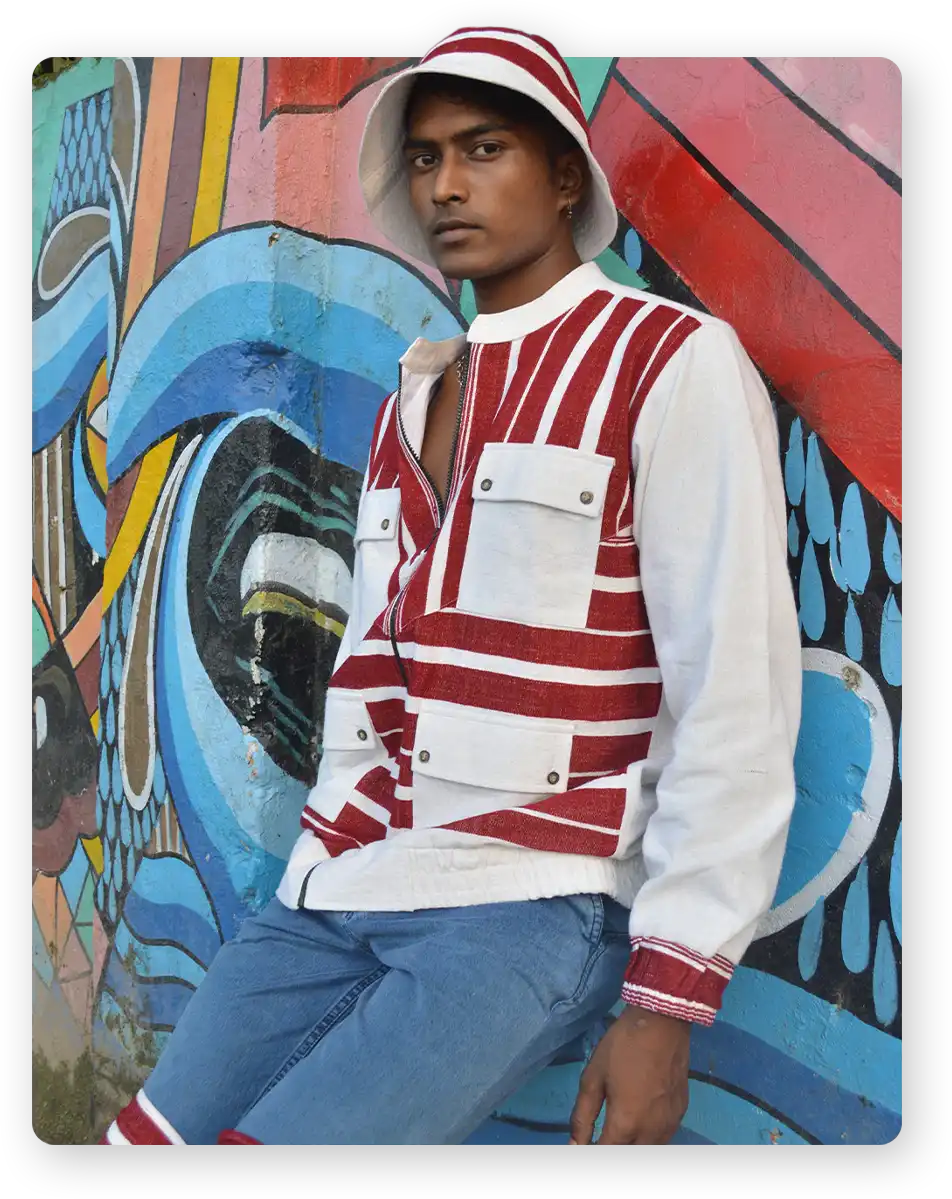 Model wearing Rouka Saree