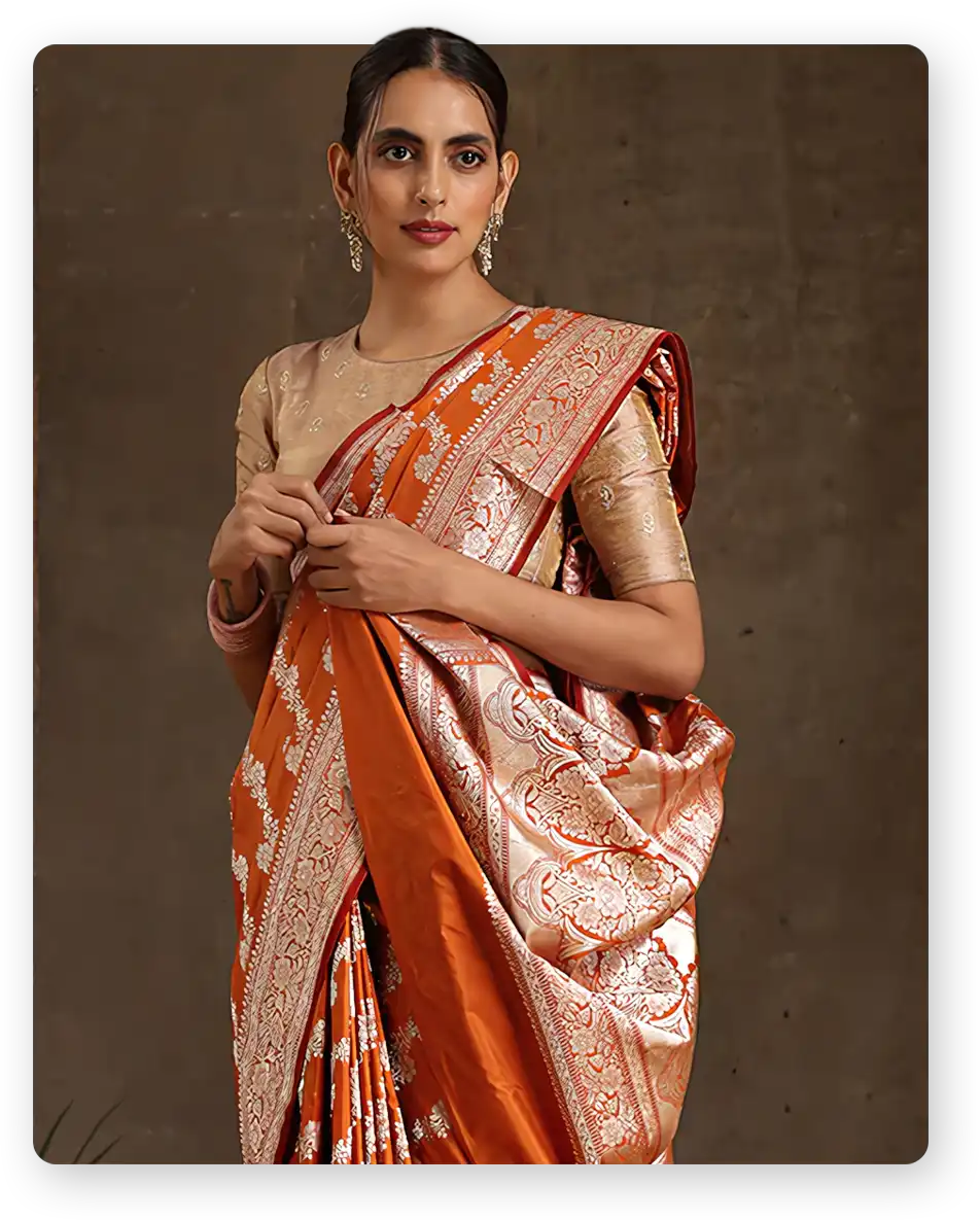Model wearing Rouka Saree