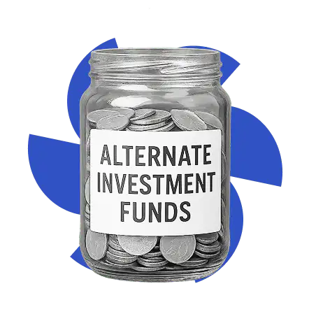 Illustration of a hand holding a jar labelled alternative investment fund as part of visual branding for AIF exploration
