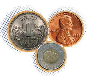 Coins representing the complexity of managing money across borders